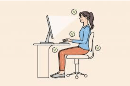 diagram of the proper way to sit at your desk and look at a computer screen