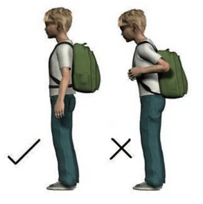 Diagram of good and bad ways to carry your book bag on your back